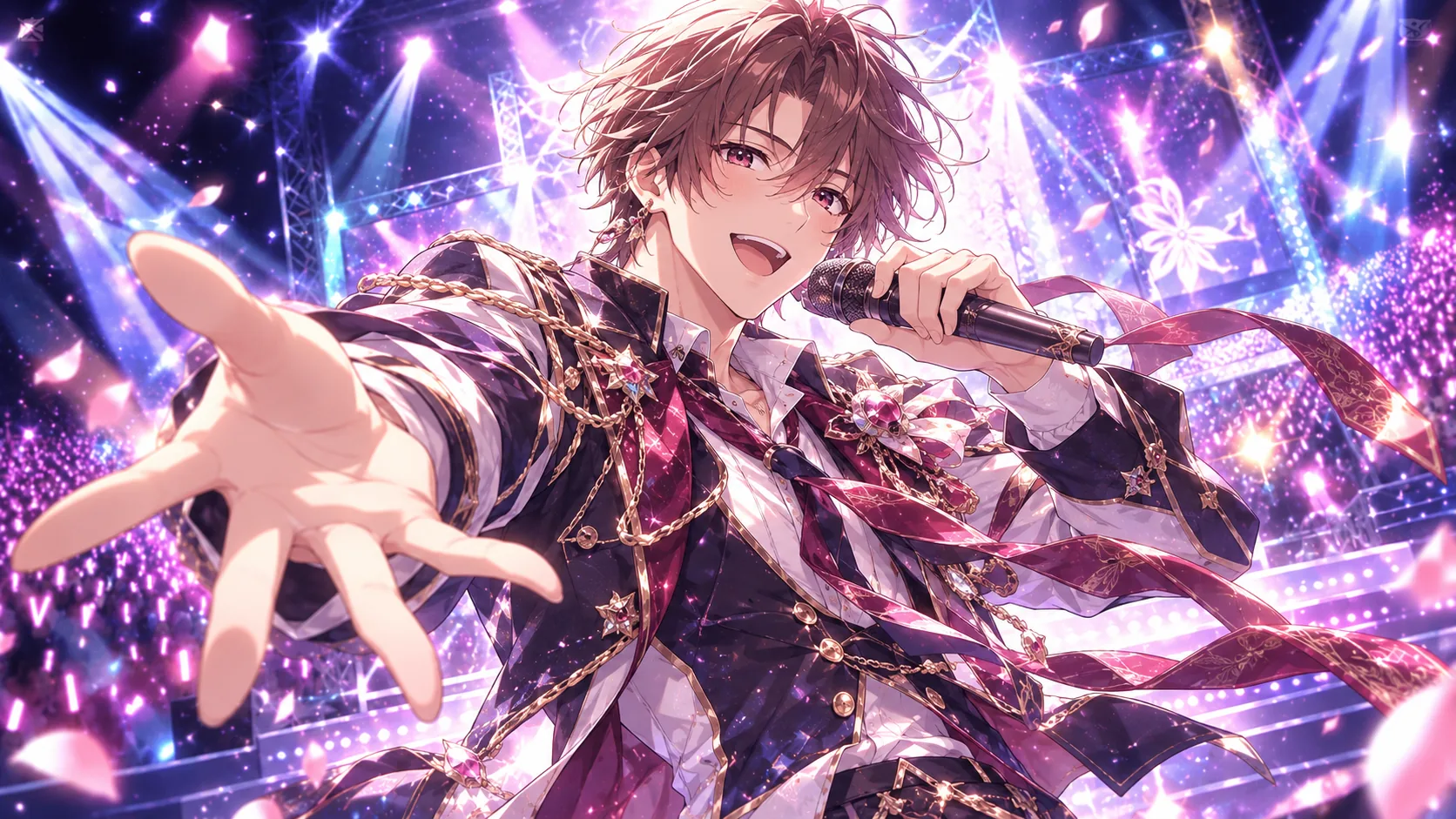 ステージで歌う男性アイドルのイラスト
